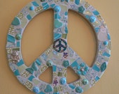 Broken China Mosaic 12 Inch Peace Sign Cats