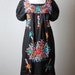 Mexican Embroidered Dress -- Black with Multi Color Flowers -- Small/Medium