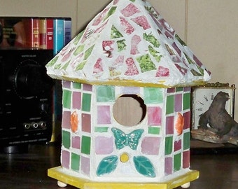 Pink and Green Mosaic Birdhouse