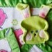 Green satin trim pink elephant baby bunny security blanket