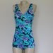 Vintage Floral Pinup Mock Wrap Swimsuit Swimdress Size XL 16