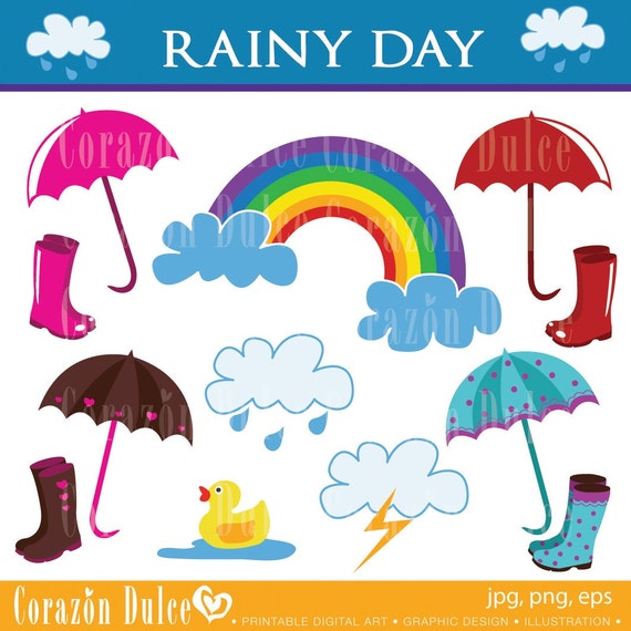 Clipart RAINY DAY Digital Clip Art Set Personal and