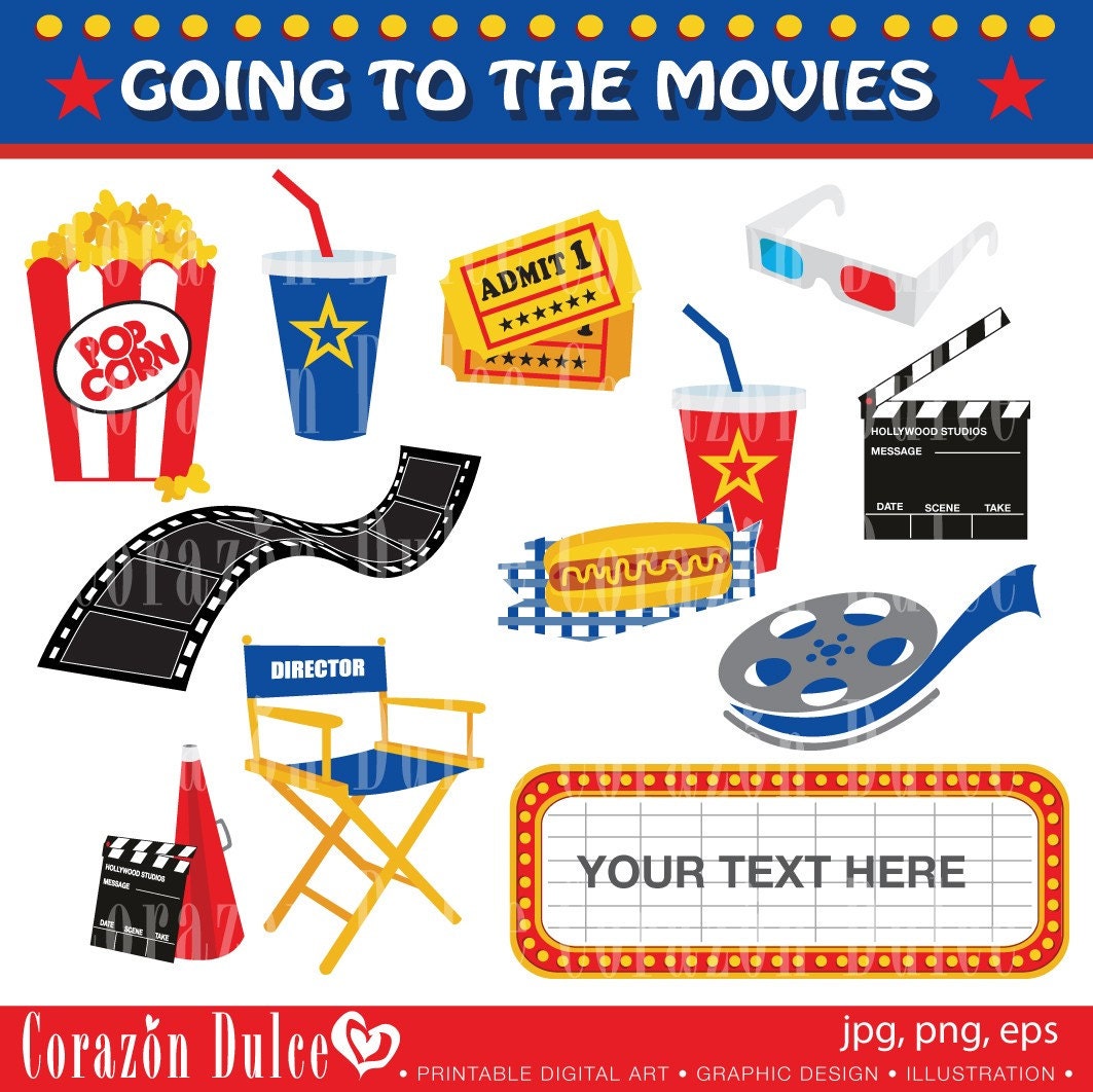 INSTANT DOWNLOAD Going to the Movies Digital Clipart Set