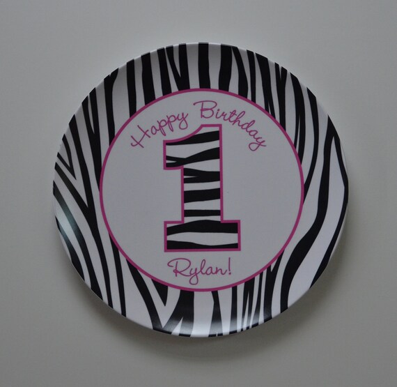 Items similar to Hot Pink and Zebra Personalized Plate Personalized