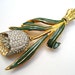 Vintage Coro Enamel Flower Brooch Rhinestone Adolph Katz Trembler