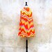 Vintage 60s mod Twiggy colorful zigzag sleeveless pleated tent mini dress large