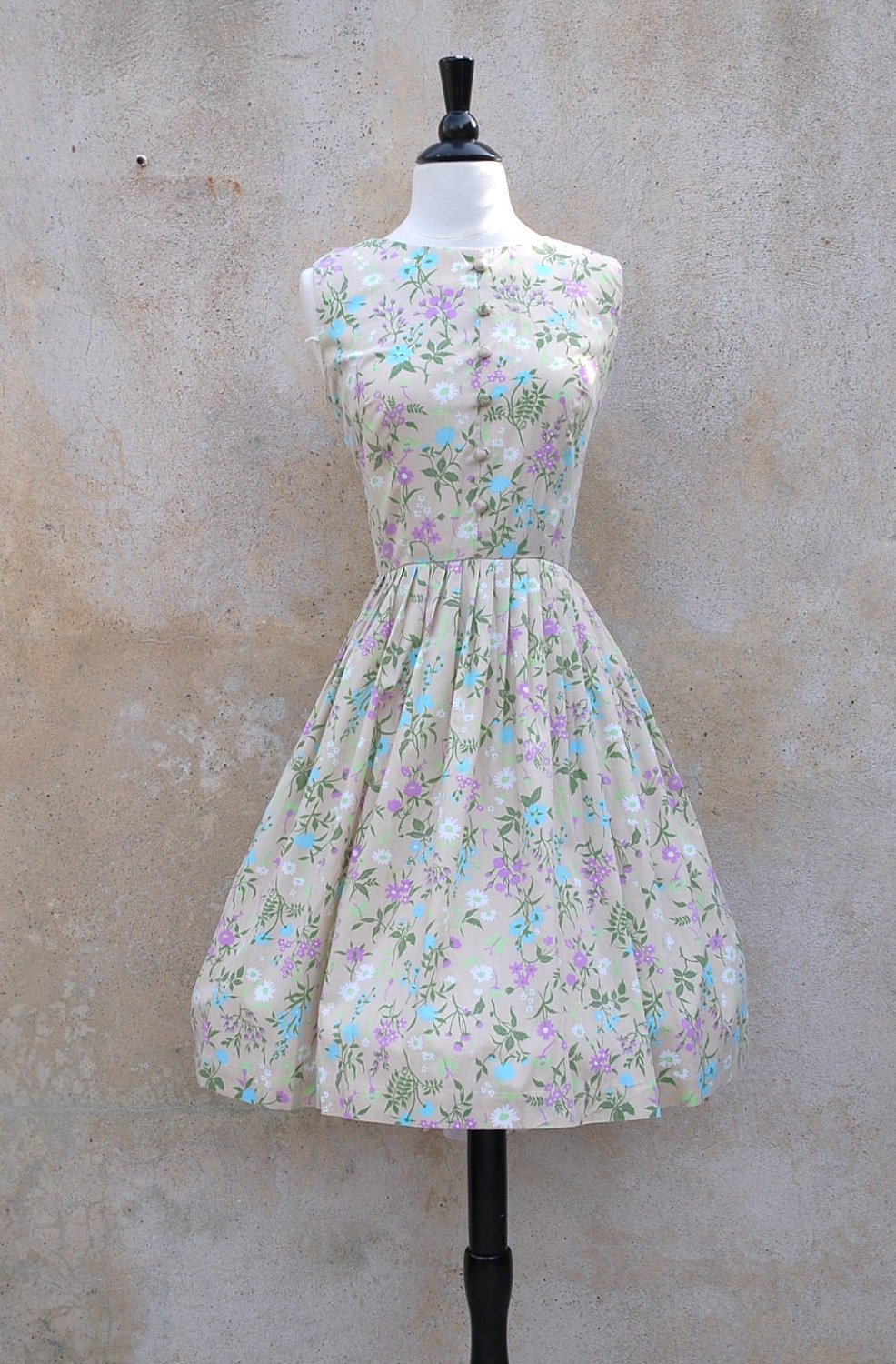 Vintage 1950's floral summer day dress/ 50s casual dress/