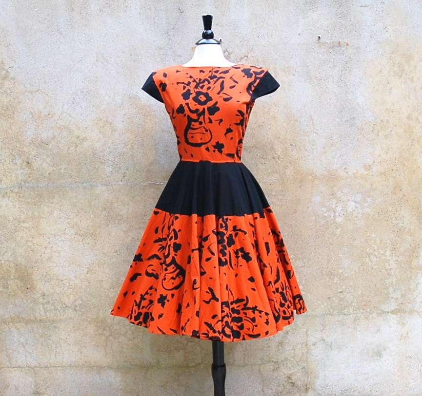 Vintage Italian VALENTINO dress designer 80s orange and