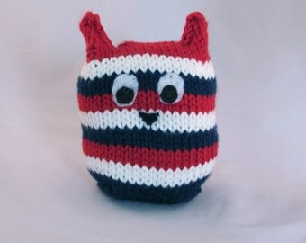 Red White and Blue Toy, Toy Owl, Stuffed Owl, Patriotic Striped Handknit Stuffed Owl