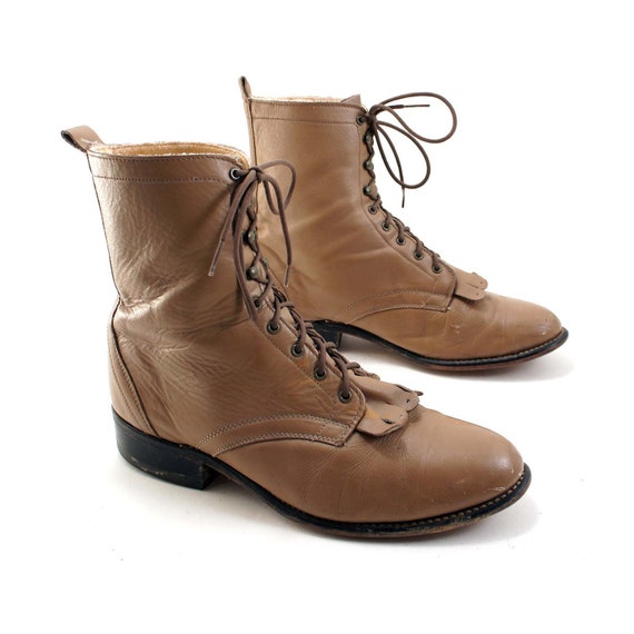 Women's Lace Up Ropers in Taupe Leather with a Hint of by ShopNDG