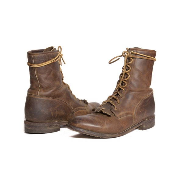 Vintage Justin Roper Boots in Thick Brown Leather for