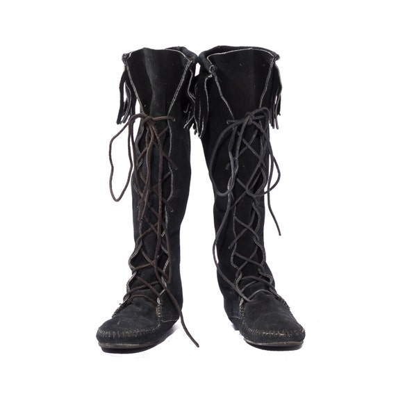 black moccasin boots knee high