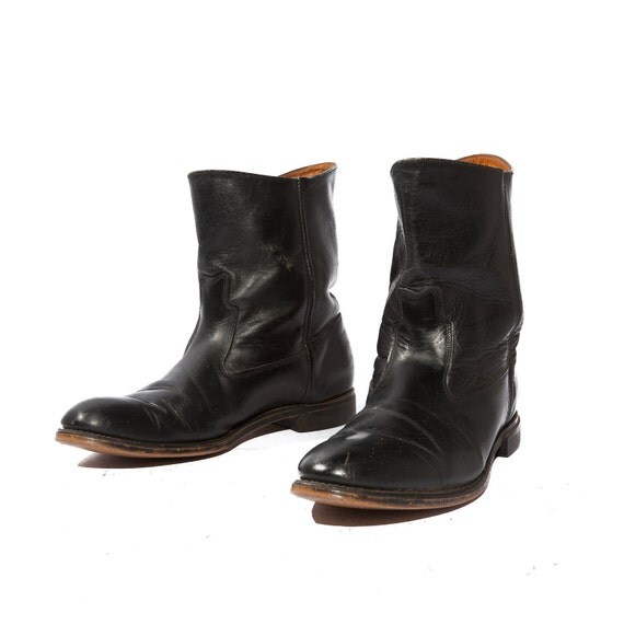 Men's Short Roper Boots in Black Leather by RabbitHouseVintage