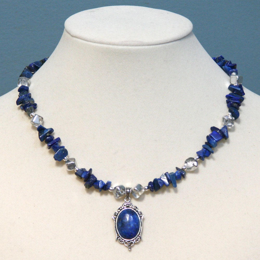 Lapis Lazuli Gemstone Chip Necklace with Cabochon