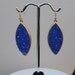 HOLIDAY GIFT - Earring Sale - Gold tone leaf shape Royal Blue Druzy Dangle Earrings