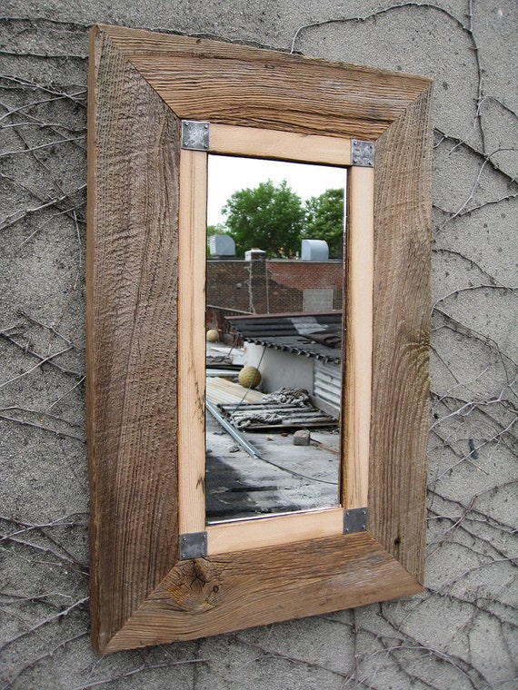 SOLD Handcrafted Medium Industrial Rustic Barnwood Mirror