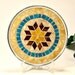 Stained glass mosaic pillar candle holder plate brown amber turquoise