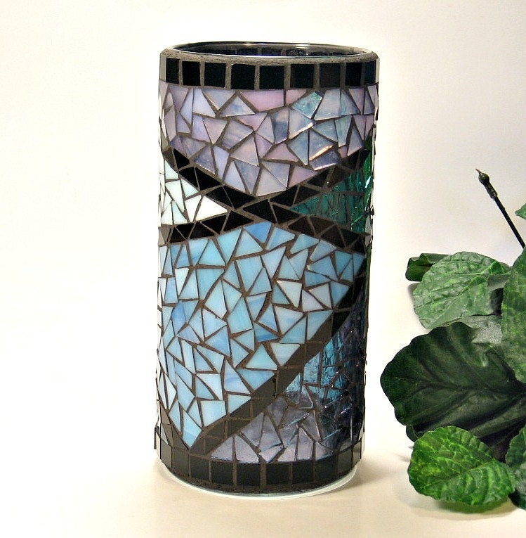 Stained Glass Mosaic Vase Or Pillar Candle By Threesisterscandles