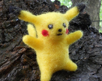 Pikachu Toy / Needle Felted Pokemon Plush / Miniature Anime Figurine / Soft Video Game Cartoon Character / Fantasy Animal Sculpture
