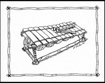 Music Greeting Cards, African Xylophone Cards, Pen & Ink Notecards, Musical Instrument Notecards, Notecards Set of 4 Blank Inside