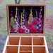 Tea box with pink flower meadow embroidery