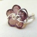 Phlox Purple Wire Wrapped Ring - Flower Petal Glass - Silver Plated - Forget Me Knot Size 7 Ring