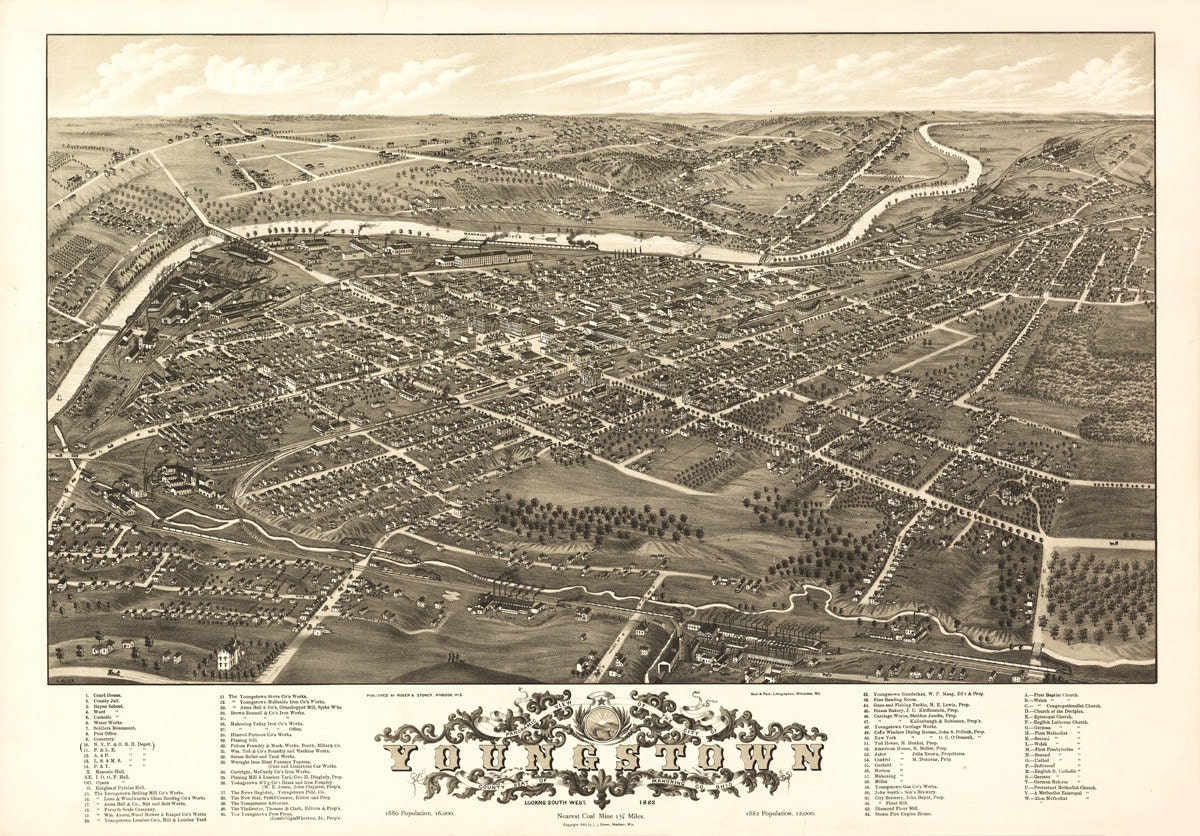 Vintage Map Youngstown Ohio 1882