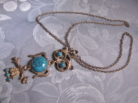 Vintage Owl Turquoise Silver Necklace by MeekaMayesMarket on Etsy