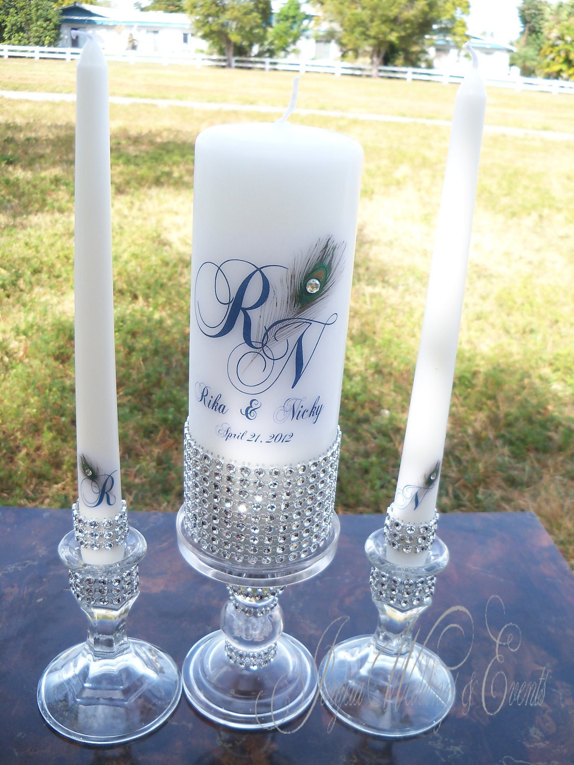 Bling Peacock Unity Candle And Holder Set By Jorgeiaweddingevents 2389