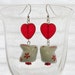 Red Heart and Flower Bunny Earrings in Silver