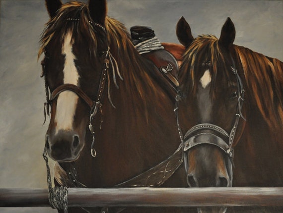 Items similar to Roping Horses Cowboy Western Art print great for