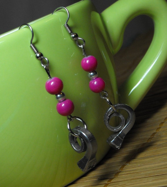 Horseshoe Nail Earrings with Pink Beads by JKnotions on Etsy