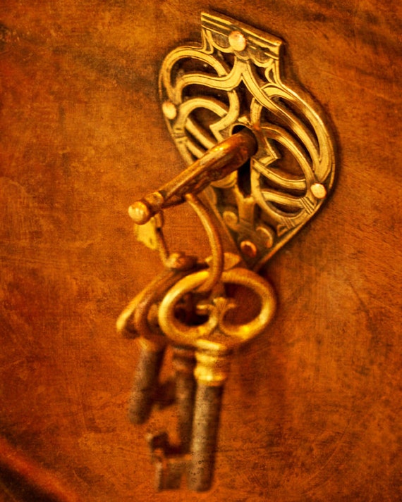 Items similar to Antique Chest Lock and Key still life photography gold