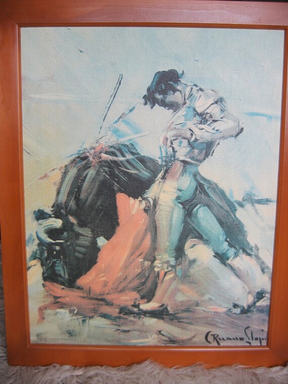 Items similar to Vintage, Bullfighting Poster Print. Framed. Copy of a