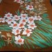 Vintage VERA Rectangle Tablecloth. White Daffodils on brown. Mid century modern, Danish Modern, Eames era. 1970's.