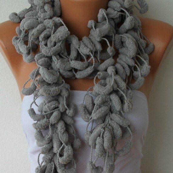 Gray Scarf Knit Scarf Women Scarves Knitting Cowl