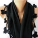 Pashmina Scarf - Cotton Scarf - - Cowl with Lace Edge - Black