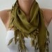 Olive Green Scarf - Pashmina Scarf - Cowl Scarf with Lace Edge - fatwoman