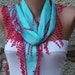 Blue Scarf Cotton Scarf Cowl Scarf - Shawl with Lace Edge