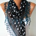 Polka Dot Scarf - Cotton Scarves - Cowl with Lace Edge - Black