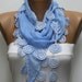 Light Blue Scarf - Cotton Scarf - Cowl Scarf with Lace Edge - fatwoman