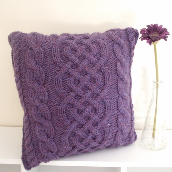 Items similar to Knitted cushion cover celtic pattern purple CIJ discount on ...
