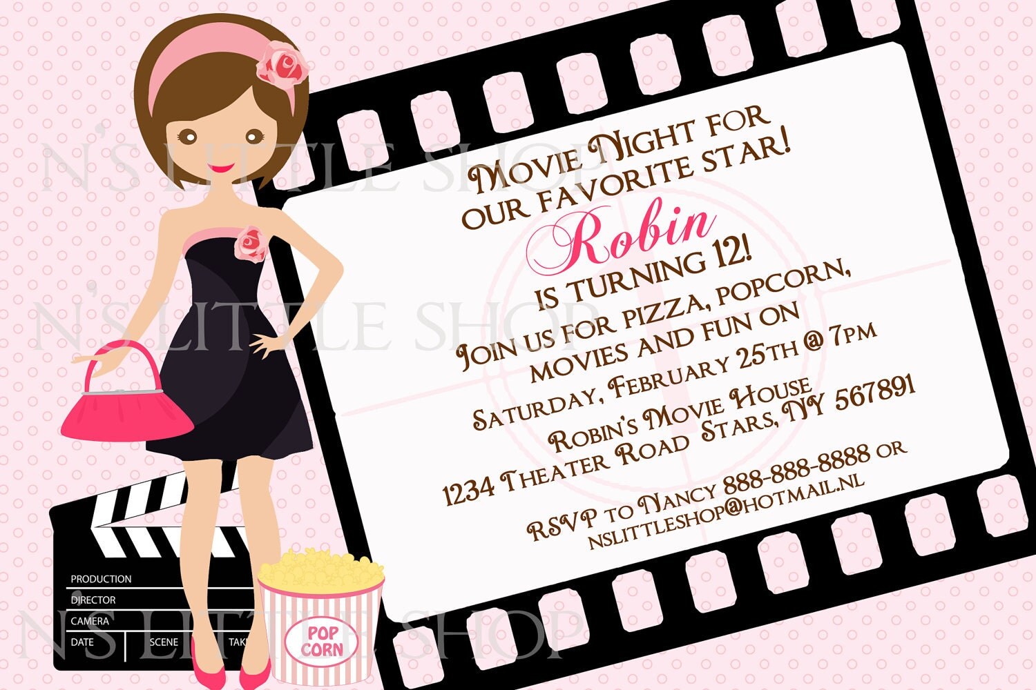 glamour-movie-night-invitation-card-customize-by-nslittleshop