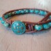 Beaded leather bracelet "Small World" single wrap bracelet, semi precious jasper stone, turquoise blue, copper, rustic fall boho chic