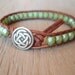 Green beaded leather wrap bracelet - Celtic Pride- brown leather & czech glass single wrap bracelet green turquoise, rustic bohemian