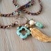 Long Boho crochet necklace "FeatherWeight", OOAK, turquoise, oxidized Sterling Silver, antique bone feather, Southwestern talisman jewelry