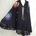 Cactus Flower 1970s Vintage Boho Fringed Poncho Colored Embroidery Hippie