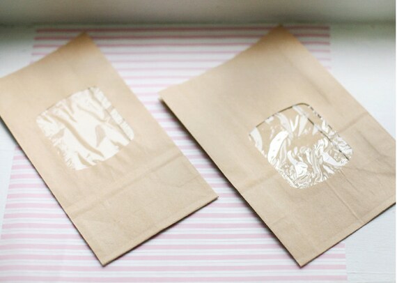 Items similar to 100 Window Style Kraft Brown Paper Bag, 12cm x 6cm x