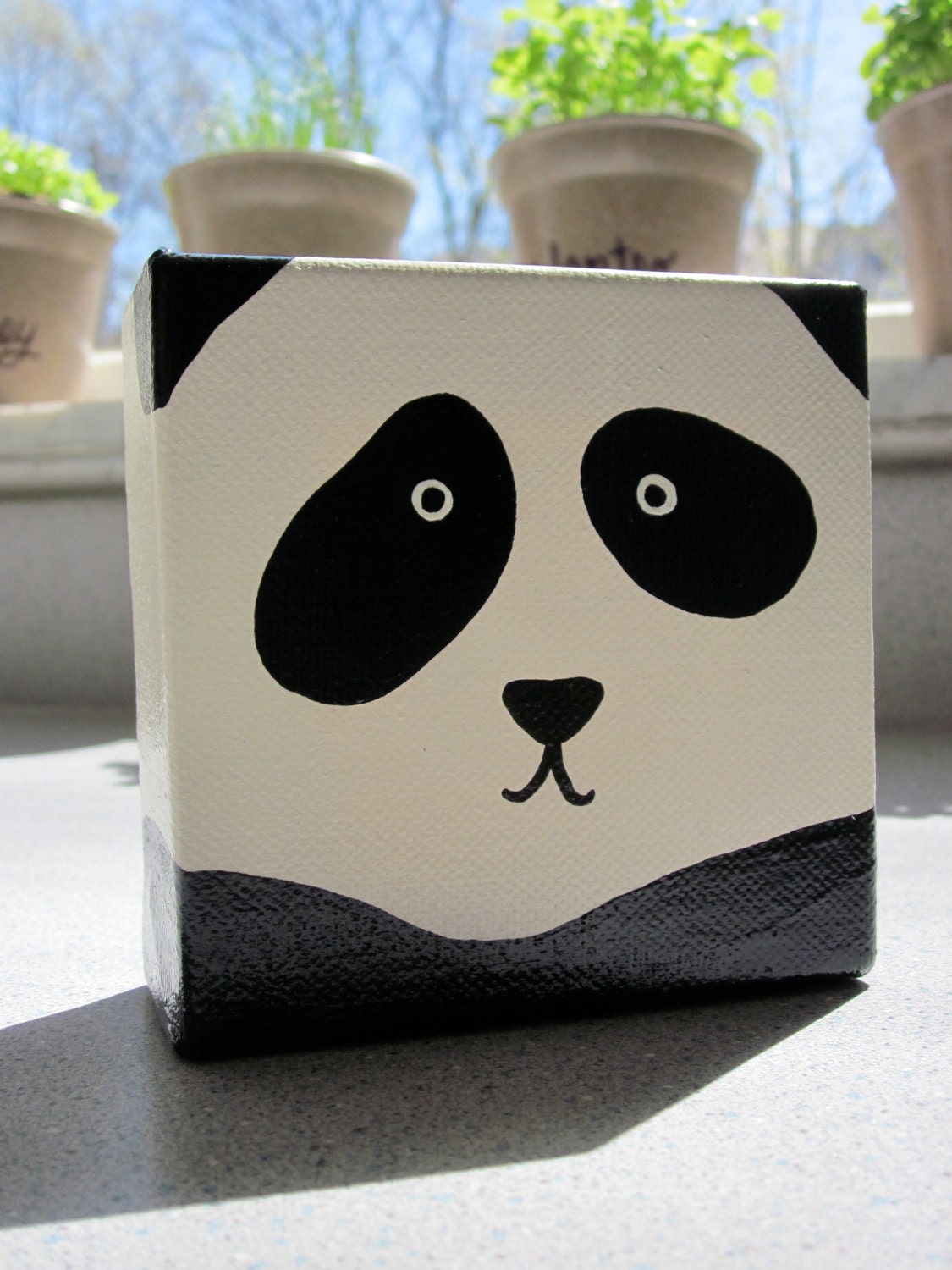 Original Adorable Panda Square Painting 4 x 4