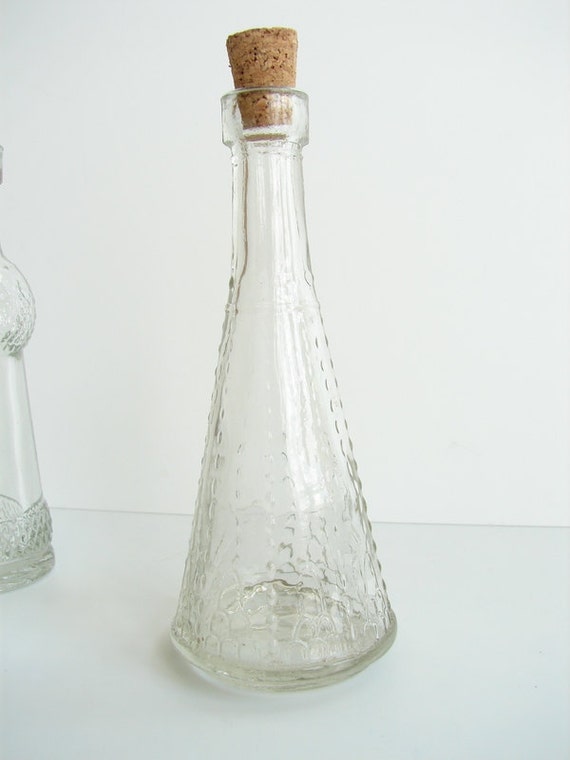 Decorative Clear Glass Bottles with Corks 5 tall Set